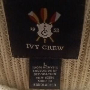 IVY CREW acrylic braided beige sweater w ribbed collar cuffs & hem Lg